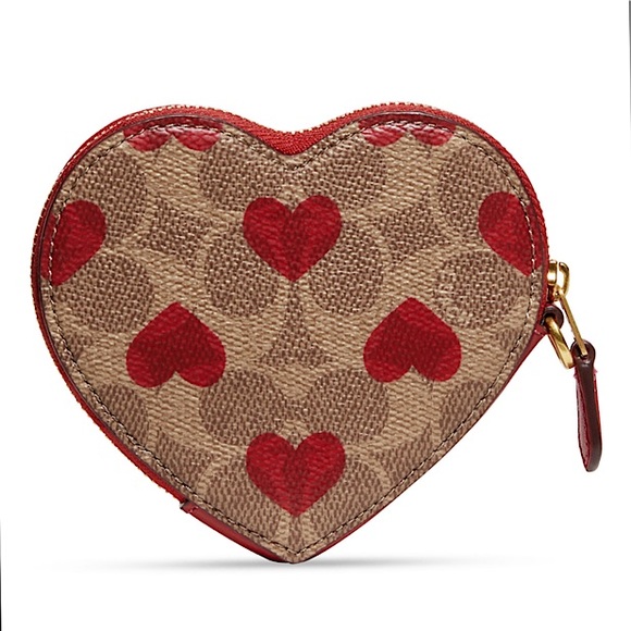 NWT Heart Coin Case In Signature Canvas With Heart Print - Picture 2 of 3